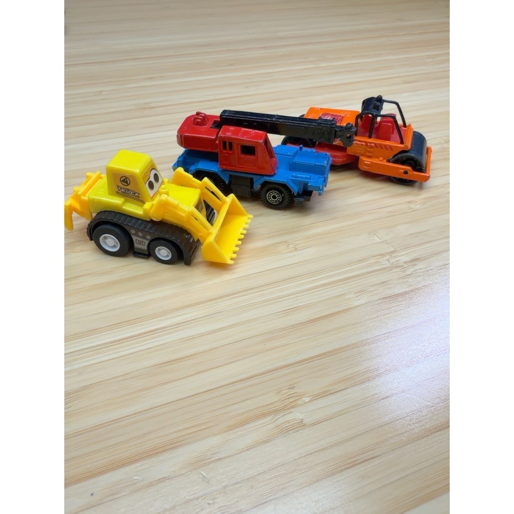 Vintage Toy Construction Vehicle Lot Matchbox Road Roller Crane Pull Back Truck